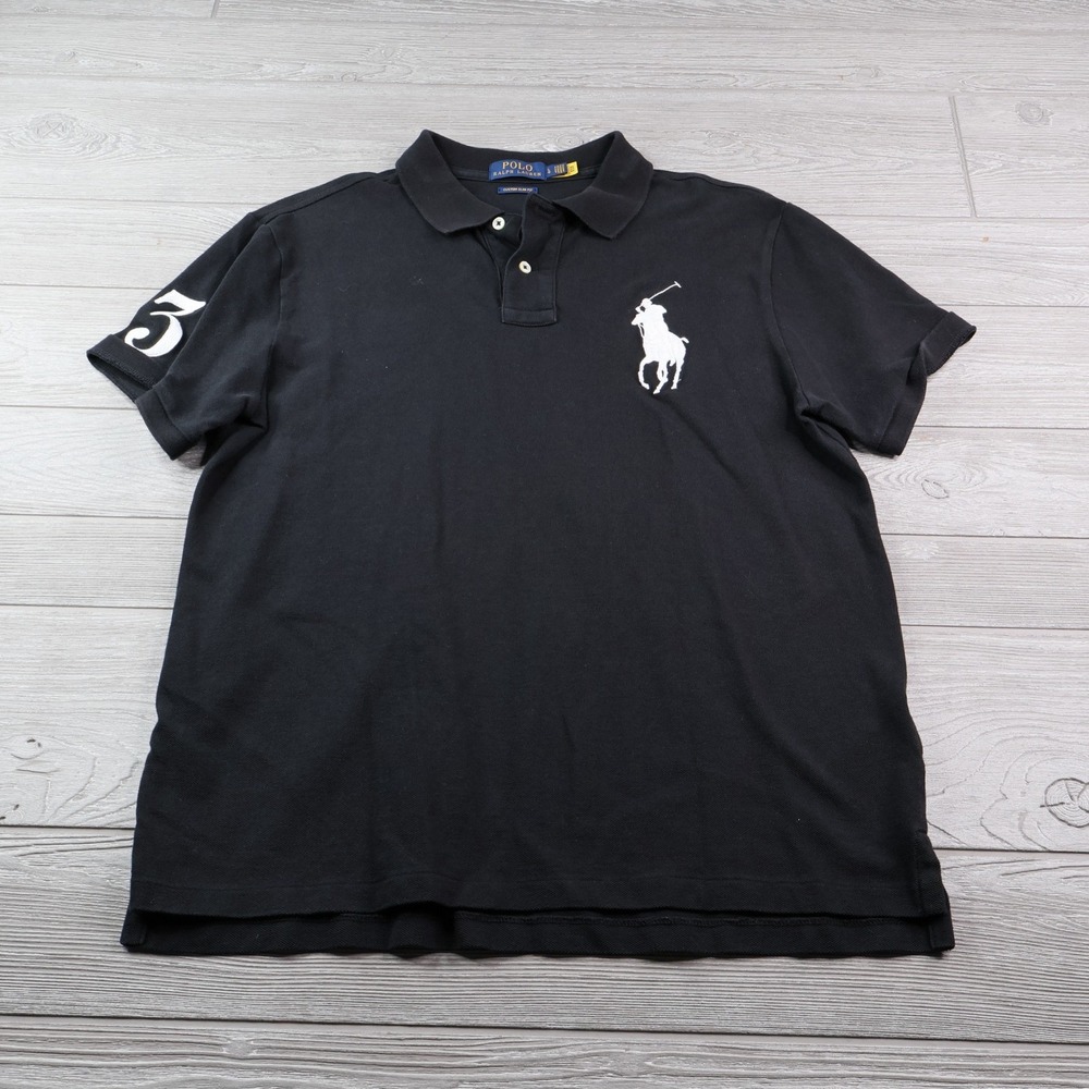 Polo Ralph Lauren Big Pony Custom Slim Fit Polo Shirt Men's L Black